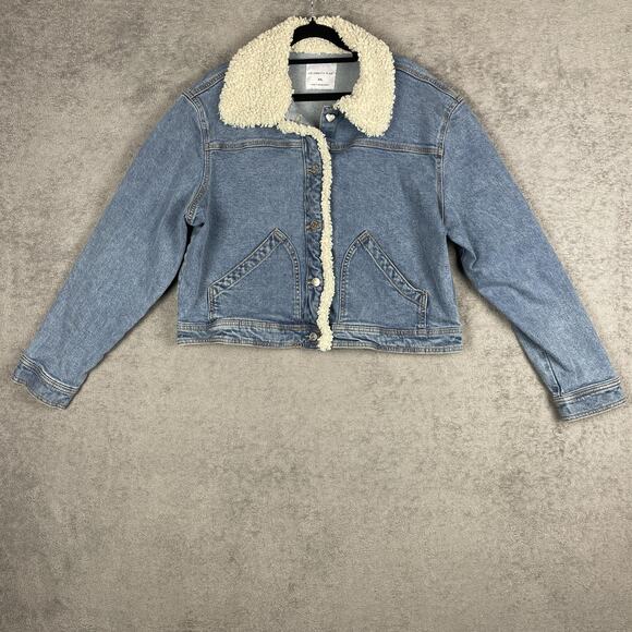 Celebrity Pink Jacket Womens 2XL Sherpa Collar Denim Trucker Cropped Western - Picture 1 of 14